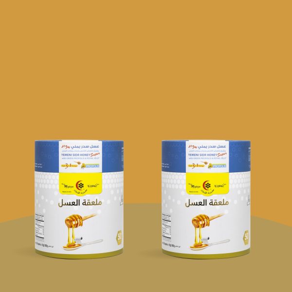 ملاعق عسل السدر اليمني سوبر 3 في عبوة 1 بالعكبر الاخضر والغذاء الملكي (50ملعقة×10جم)1+1